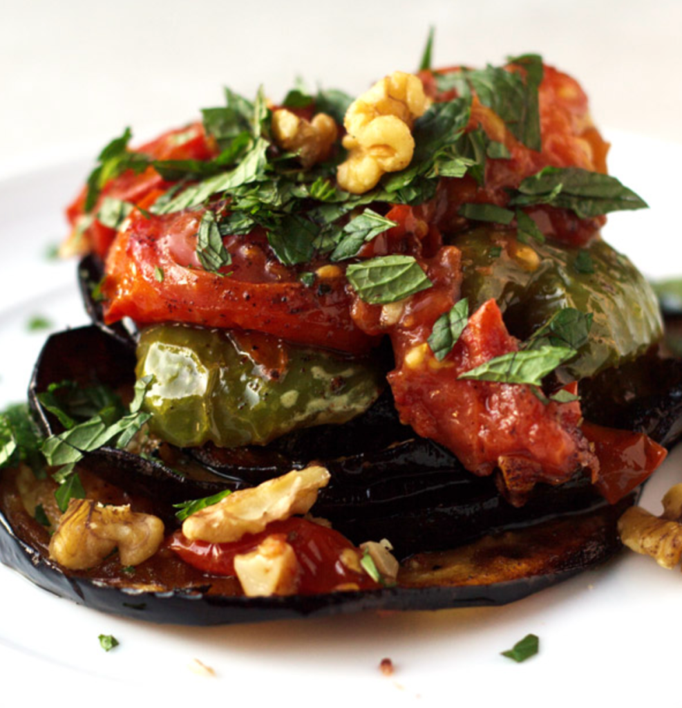 Fried Eggplant with Green Peppers and Tomato Recipe