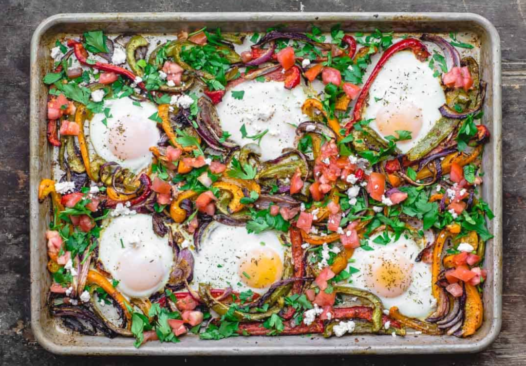 Easy Sheet Pan Baked Eggs and Veggies