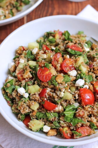Bulgur Salad with Cherry Tomatoes, Cucumber and Spinach